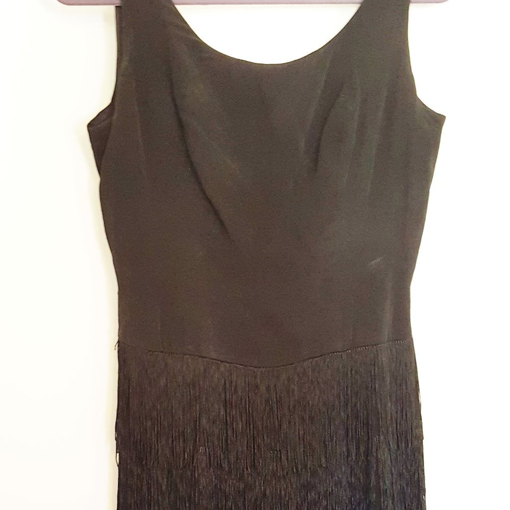 Vintage FRINGE WIGGLE Cocktail Dress Black